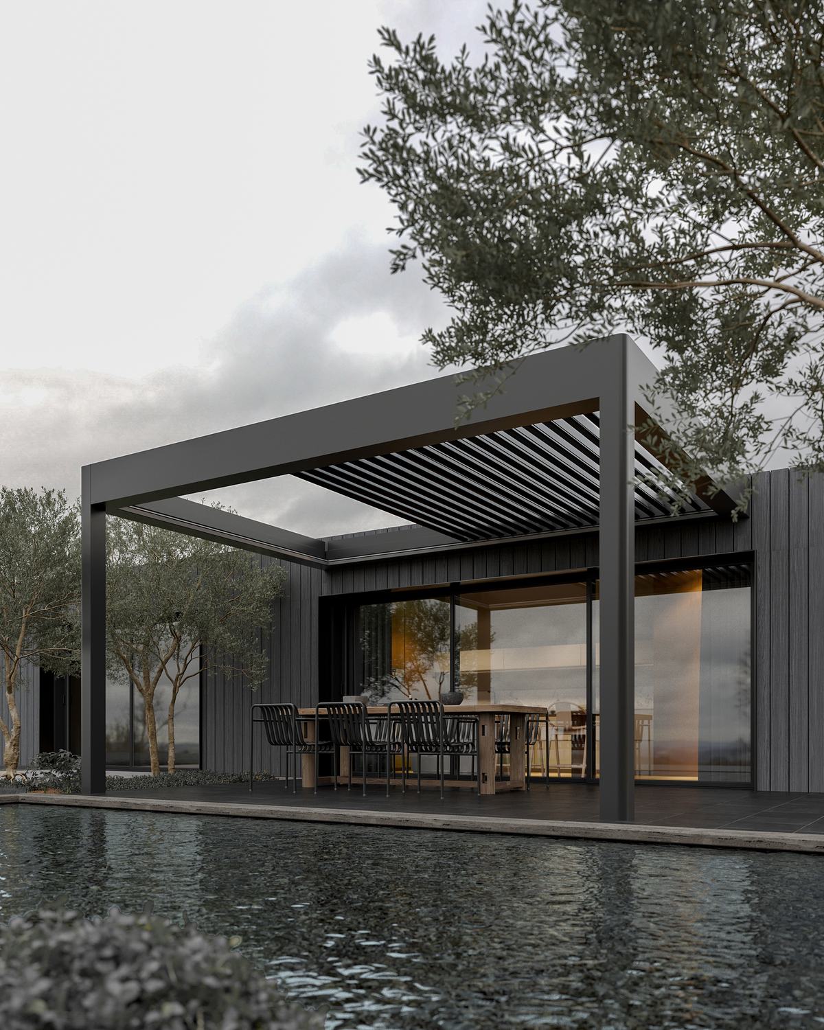 Bahçede serbest duran bioklimatik pergola